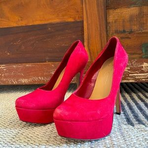 red suede pumps